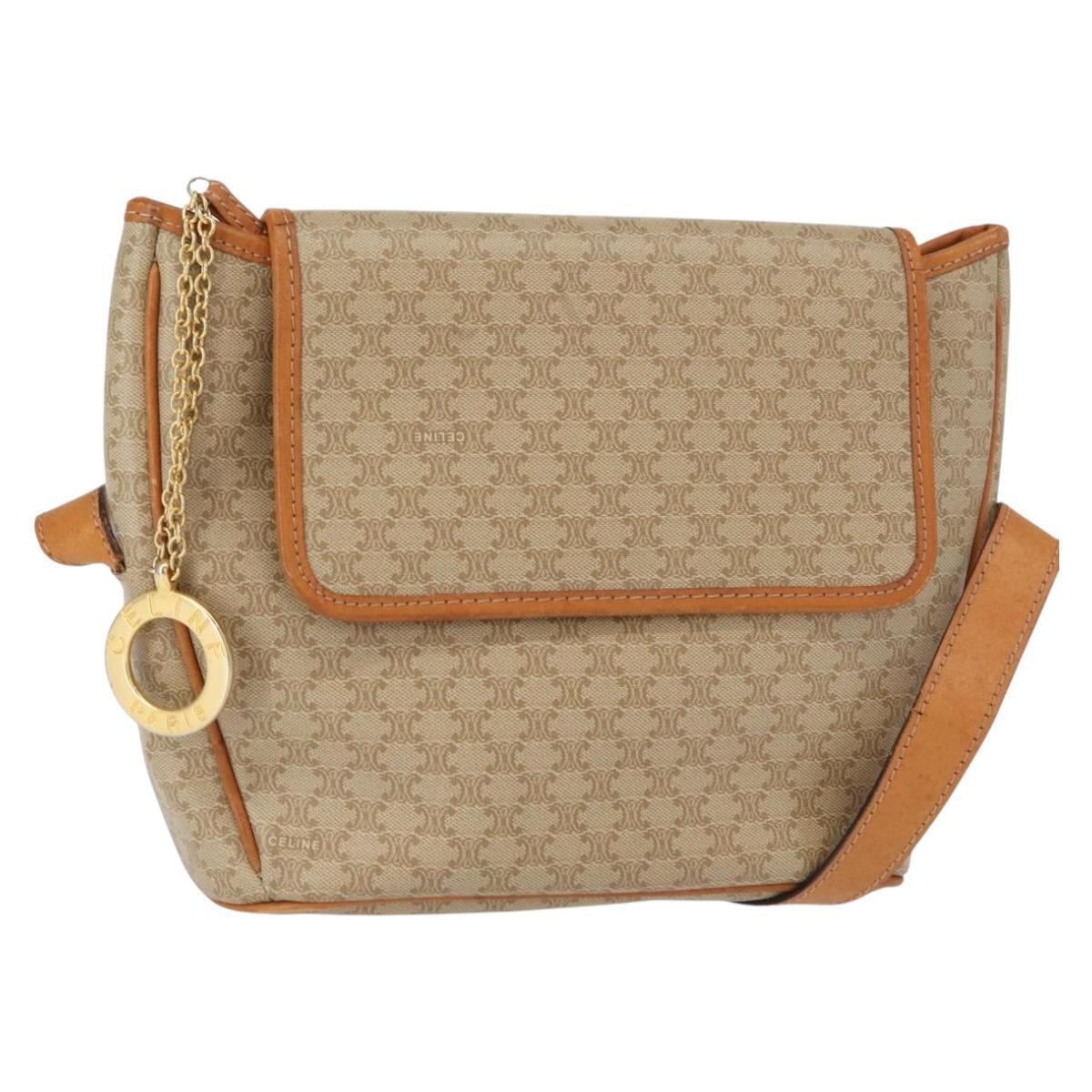 Celine Macadam Canvas Shoulder Bag Pvc Beige Gold Auth 152081